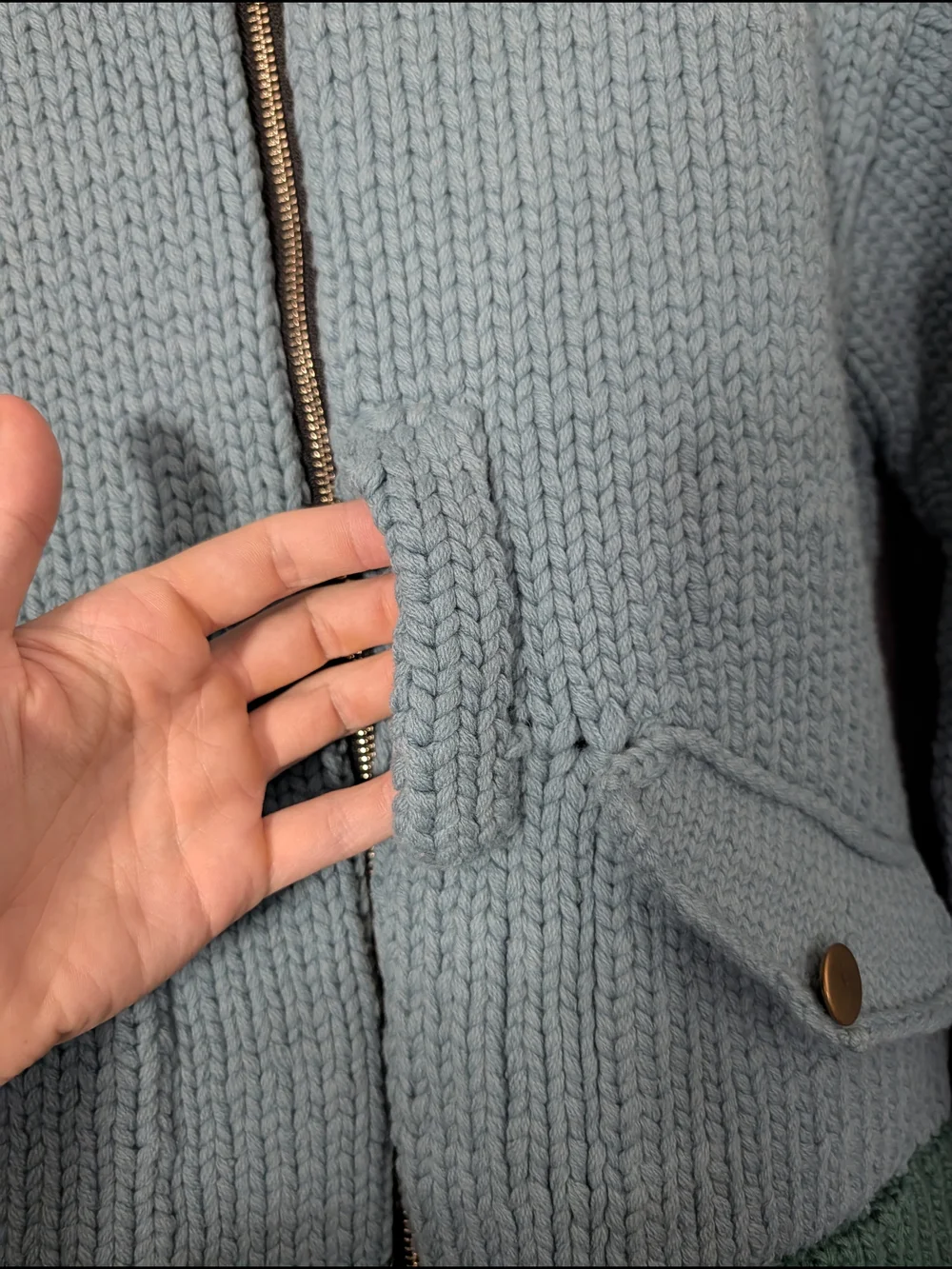 GIM CONTEXT Japanese Blue Green Knit Wool Bomber Jacket with Zip One Size